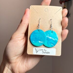 Handmade Earrings - Polymer Clay - Turquoise, Teal, White